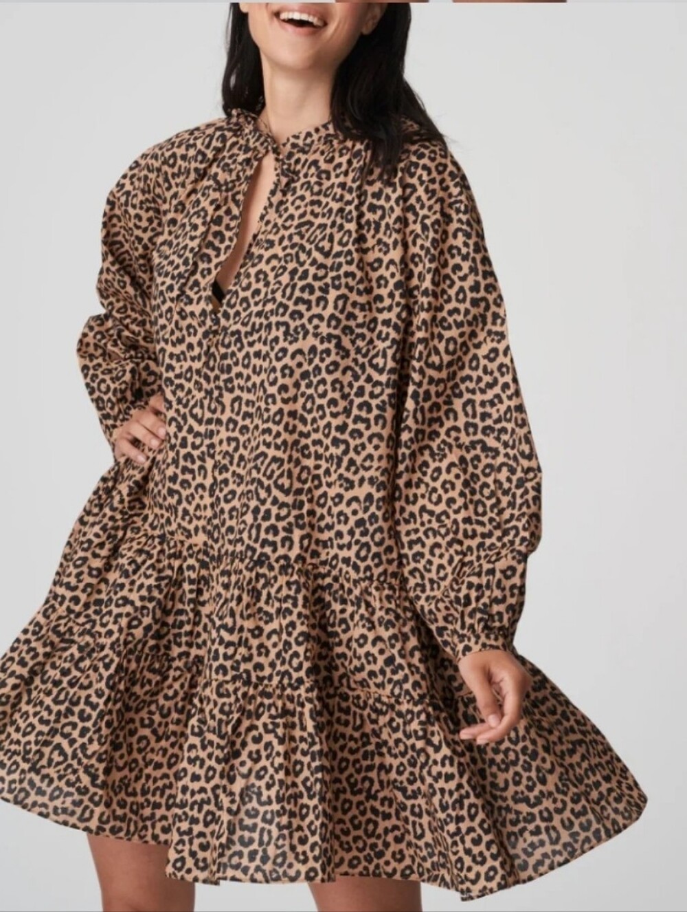 Prima Donna Kiribati Leopard Print Tiered Long-Sleeve Swimwear Dress - Picture 2 of 13